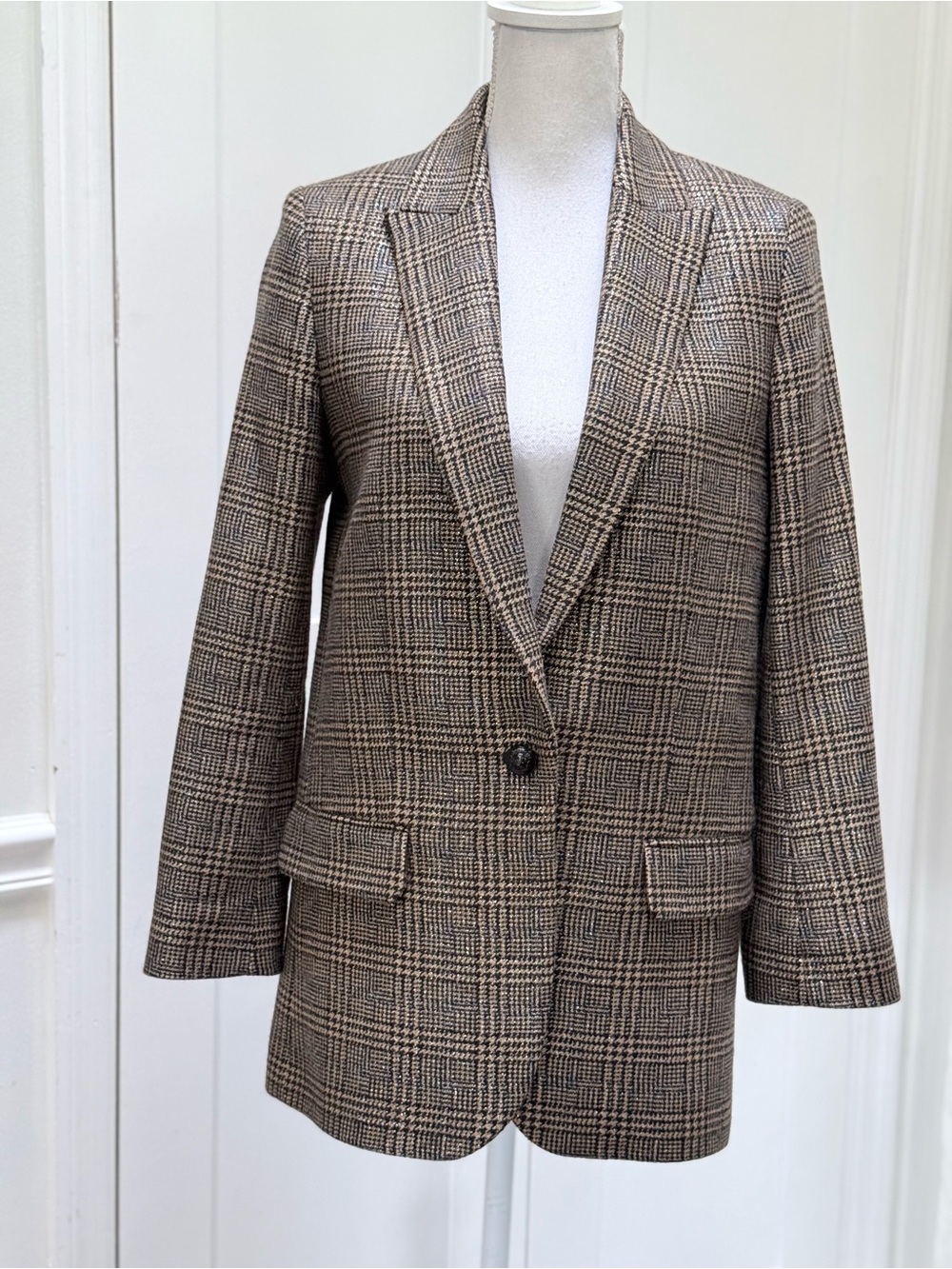 Zadig & Voltaire Viva Car Shimmer Blazer Jacket FR 36 US 4 Wool Metallic Plaid
